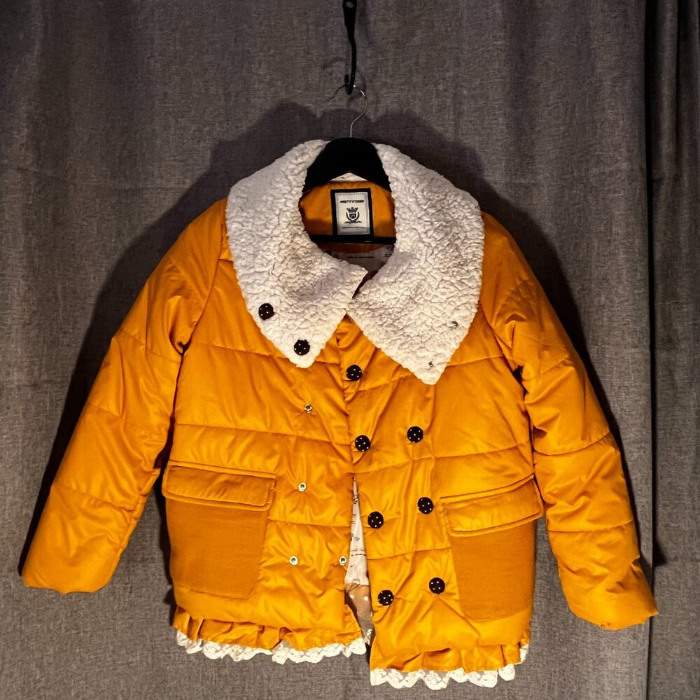 Purad Girl Yellow Puffy Jacket with Faux Sherpa Collar and Lace Trim - US Sz 12 - Picture 2 of 13